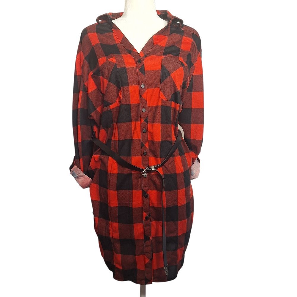 Plaid Shirt Dress Button Up Buffalo Check Long Sleeve Casual Cozy 3X Womens